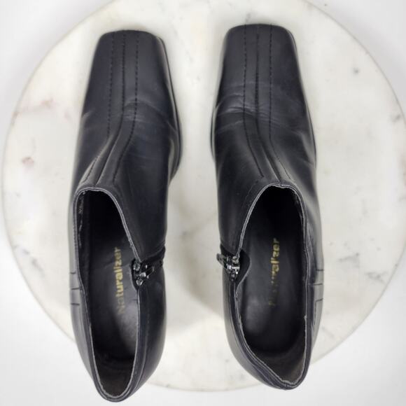 Naturalizer Stitch In Time Ankle Boots 7.5 Black Leather Chunky Heels Square Toe - Picture 7 of 14